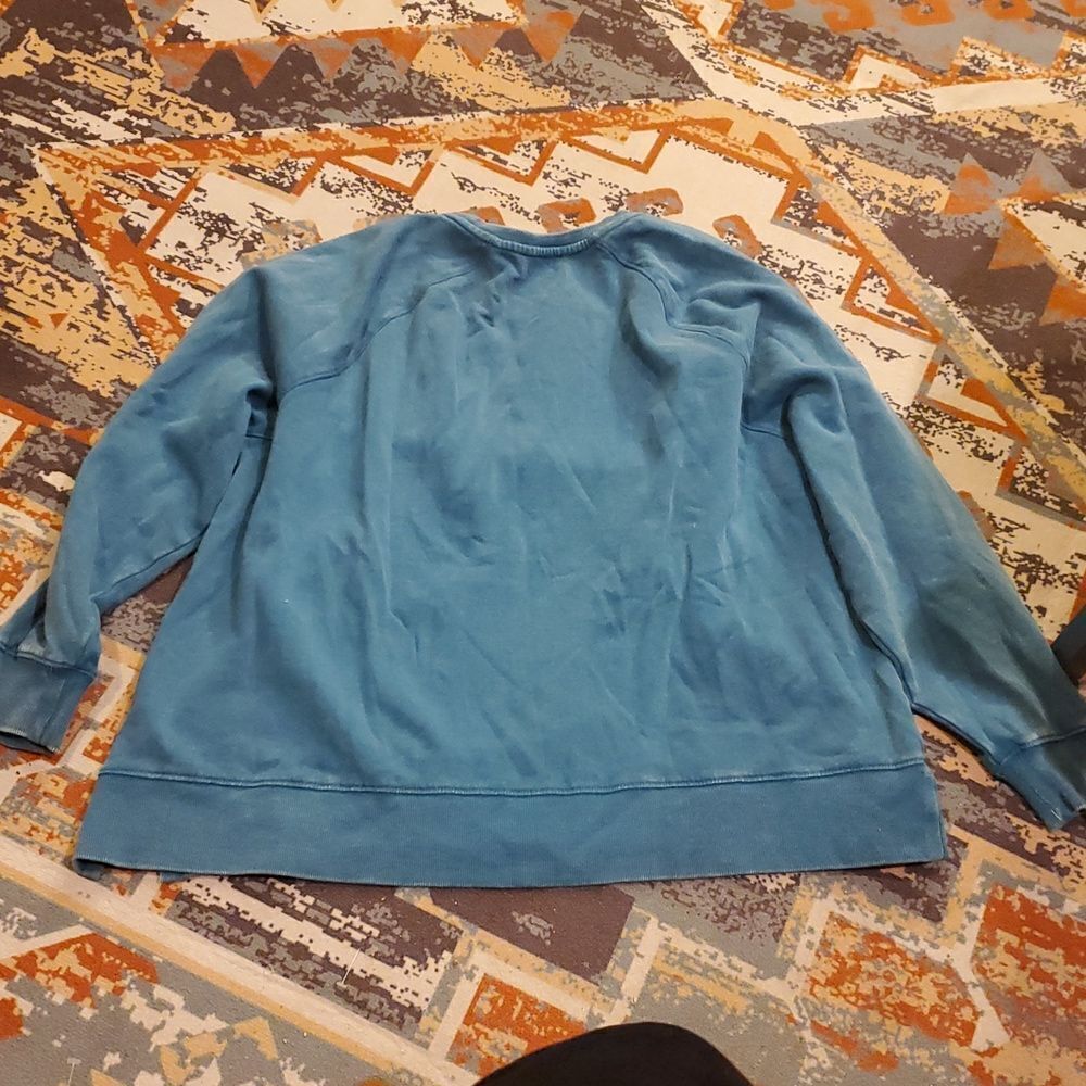 COLDWATER CREEK Casa Mia reef Teal crewneck Raglan Distressed Sweatshirt - Picture 2 of 3